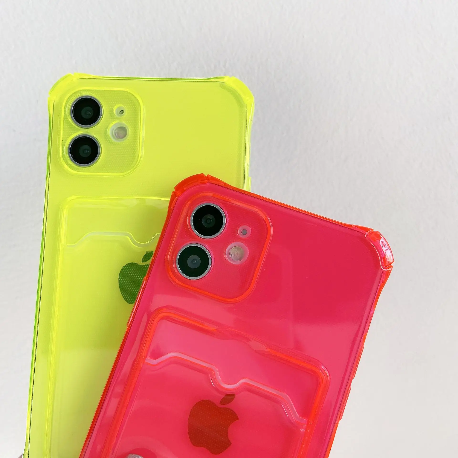 For iPhone Card Slot Case,Neon Color TPU Card Holder Phone Case For iPhone 14 13 12 11 Pro Max X XS XR 7 8 Plus