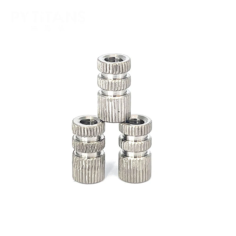Injection Molded Stud Through Hole Hot Melt Chamfering Titanium Vertical Stripe Knurled Insert Nut For Plastic Housing