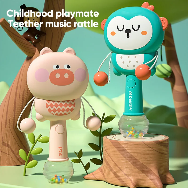 XST New Arrival Infant Cute Toy Music Light toy drum rattle Rotating Bell Baby Hand Plastic Rattle Toy Musical