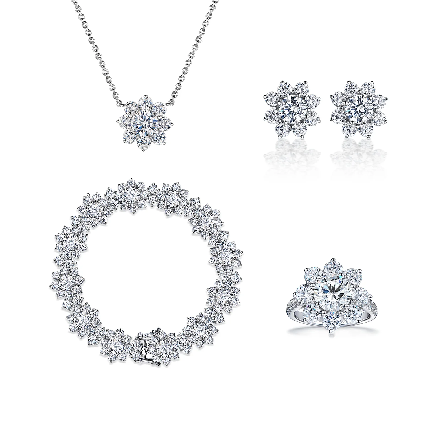 Custom Bridal Necklace Ring Gold Plated Jewelry Sets ladies 925 sterling silver sun flower christmas wedding jewelry set