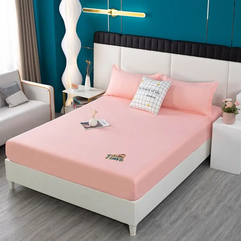 Fitted Bed Sheet with Elastic Band Solid Color Anti-slip Adjustable Mattress Cover for Single Double King Queen Bed