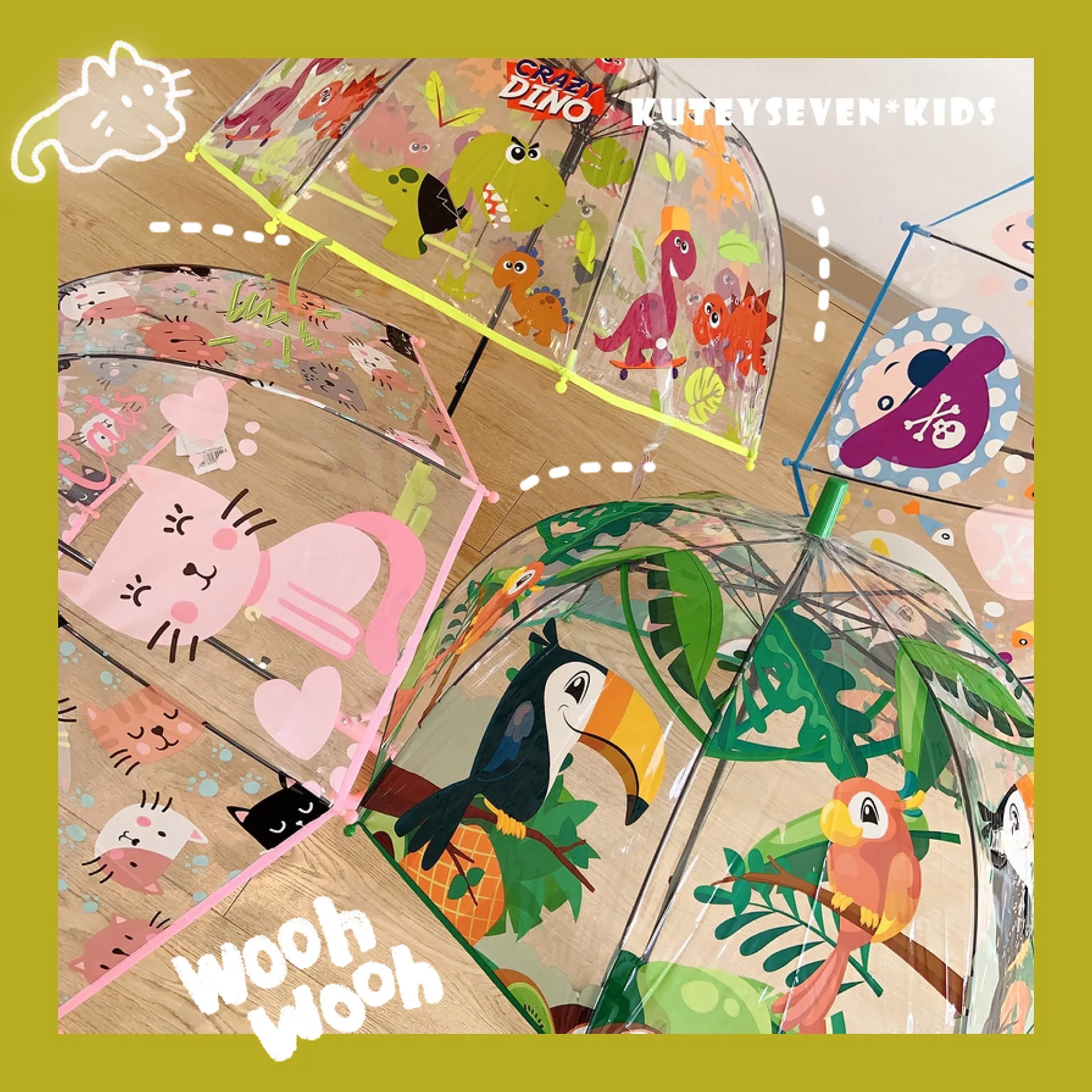 Children's Cartoon Rain Folding Full Automatic Windproof Clear Straight Umbrellas Cheap Rain Gear for Boys and Girls Plastic