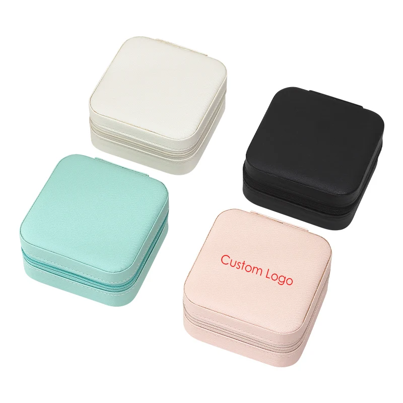 Wholesale Custom PU Leather Black Jewelry Box Organizer Joyero Travel Portable Small Jewellery Ring Earring Packaging Gift Case