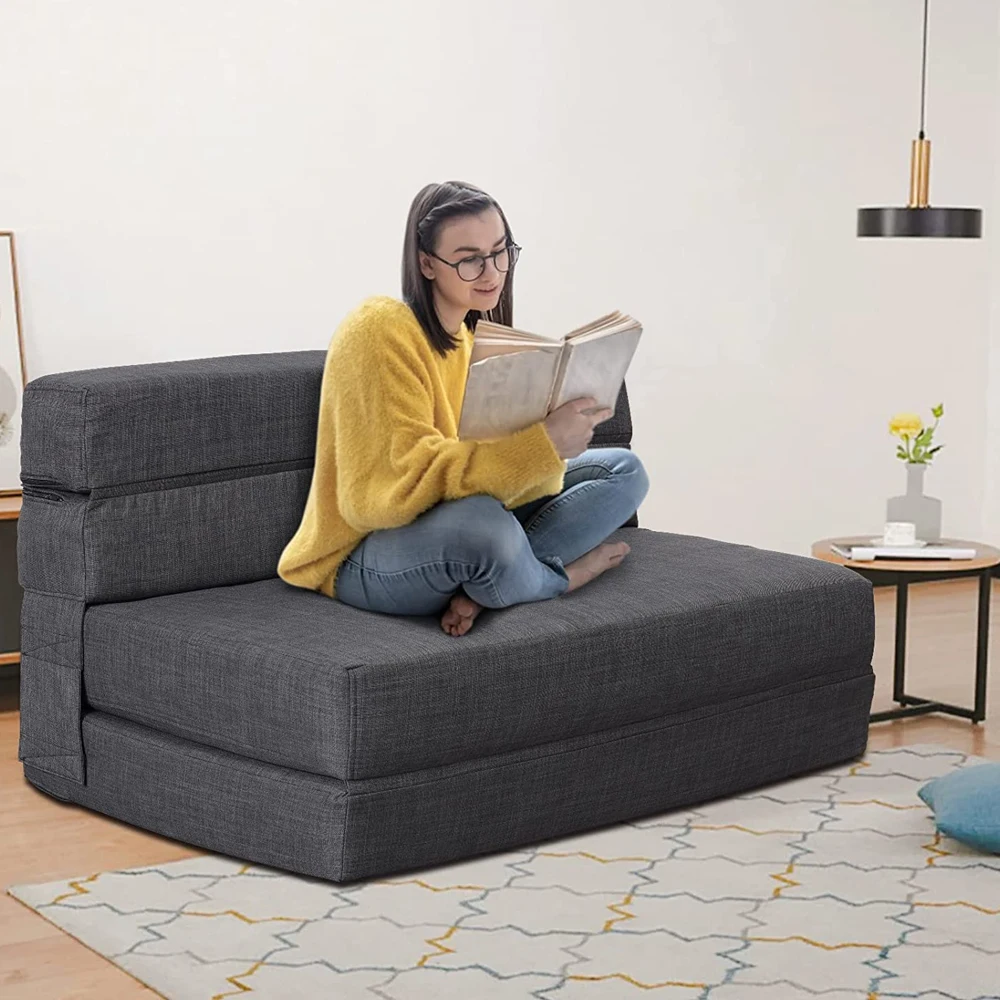 Modern Design Foldable Sofa Bed with Massage Feature Soft Fabric Cover Memory Foam Mattress for Home & School Bedroom Furniture