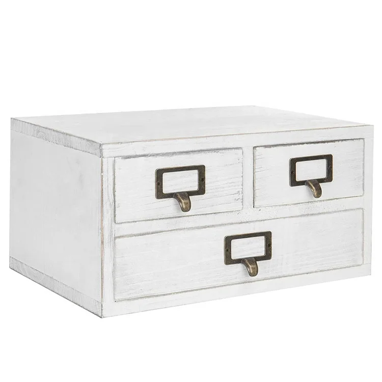 Vintage White Wood 3-Drawer Desktop Storage Box Organizer for office or home
