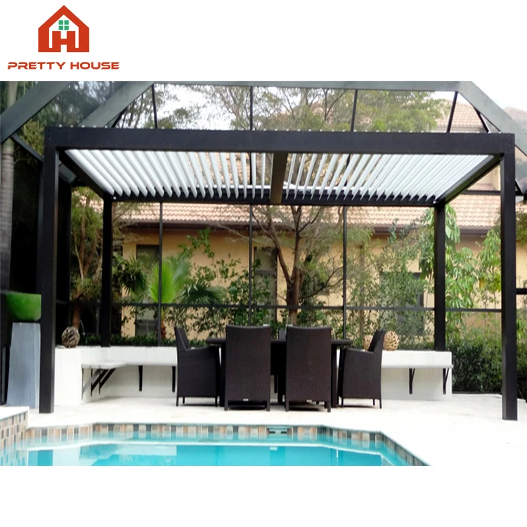 Gazebo canopy shades full retractable aluminum pergola
