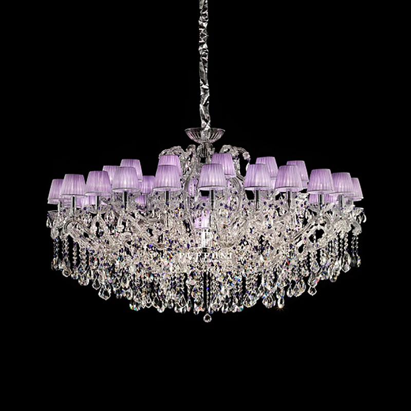 Luxury White Fabric Lampshades Pendant Lights Modern Living Room Crystal Lamp Chandelier For Hall Stair