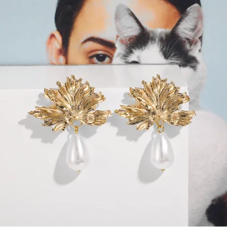 15 Style Charming Big Flowers Drop Earrings for Women Gold Metal Pearl Stone Leaf Geometric Jewelry