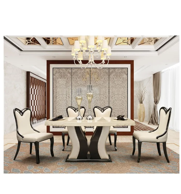 Французские элегантные виды обеденного стола с каменной инкрустацией, обеденный стол и стул, обеденный набор в европейском стиле