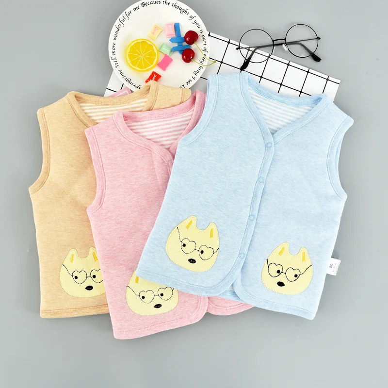 
Autumn winter 100%Cotton baby vest kids warm clothes Plain baby cardigan waistcoat 