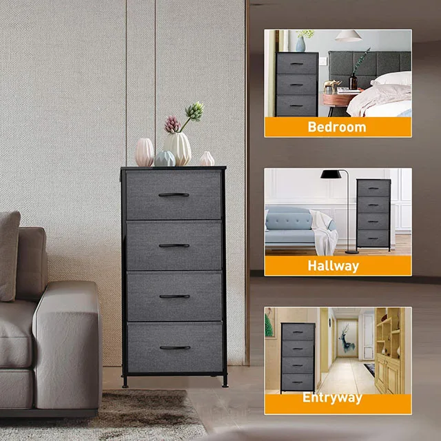 Home 4 Drawers With Wood Top Storage Dressing Table with plastic Handle and Easy to Install  Organizer 4 Fabric Storage drawer