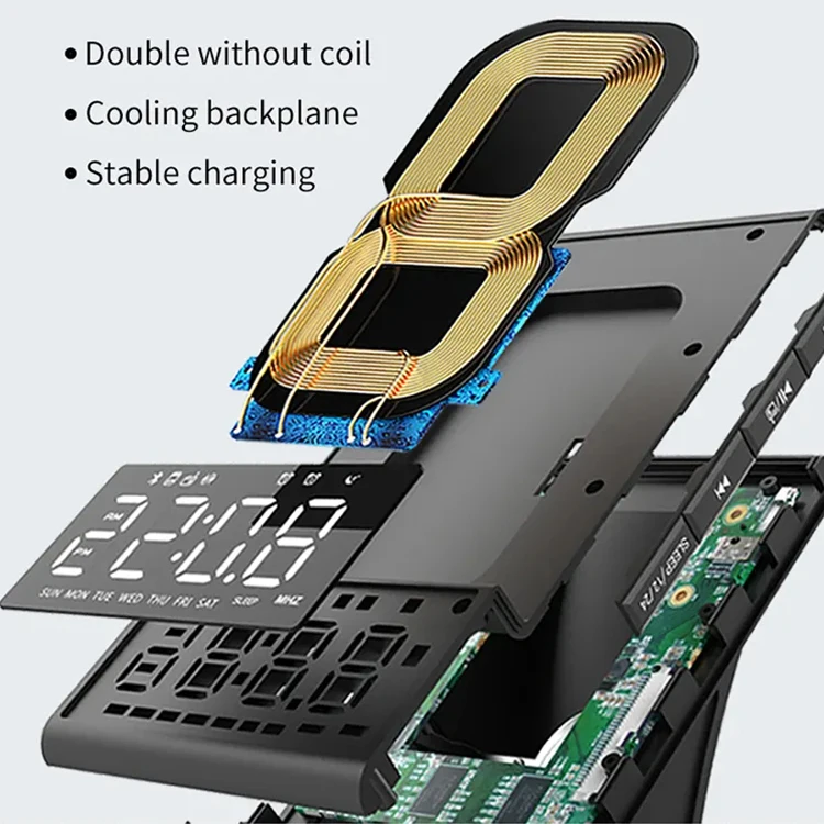 Loud Smart Alarm Clock with Blue tooth Speaker and Wireless Charger Dimmable Easy Set Digital Desk Clock