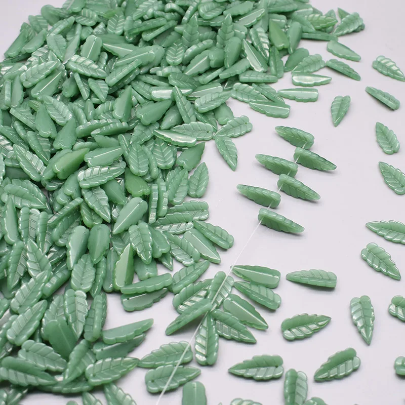 11X22mm Glass Beads Leafs Leaves Transparent Green Loose Spacer Beads Charms Pendants Czech Glass DIY