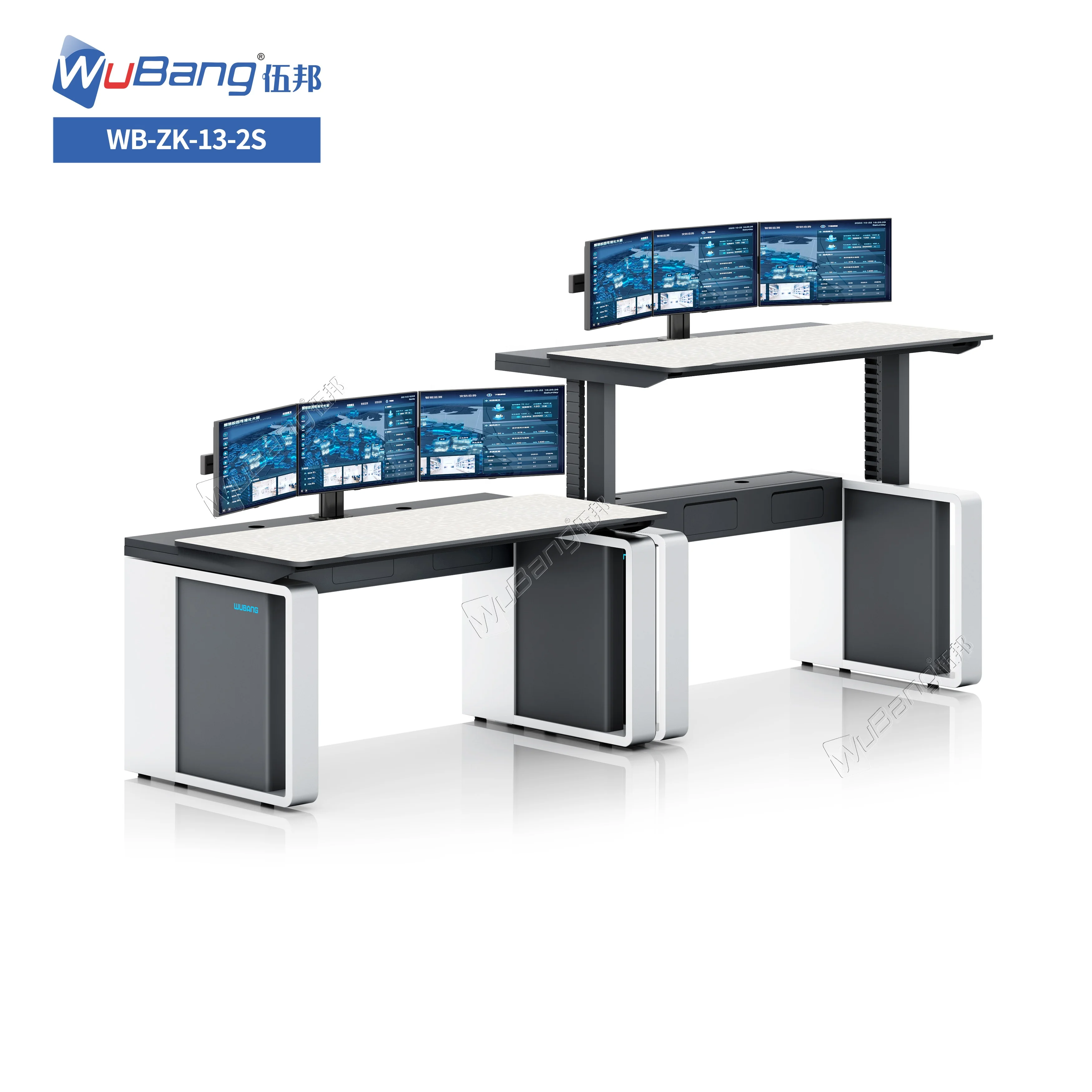 Synchronized Two-part Column Leg ECO Console I.T. Operations Ergonomic Workstation Control Room Console With Multi Screen