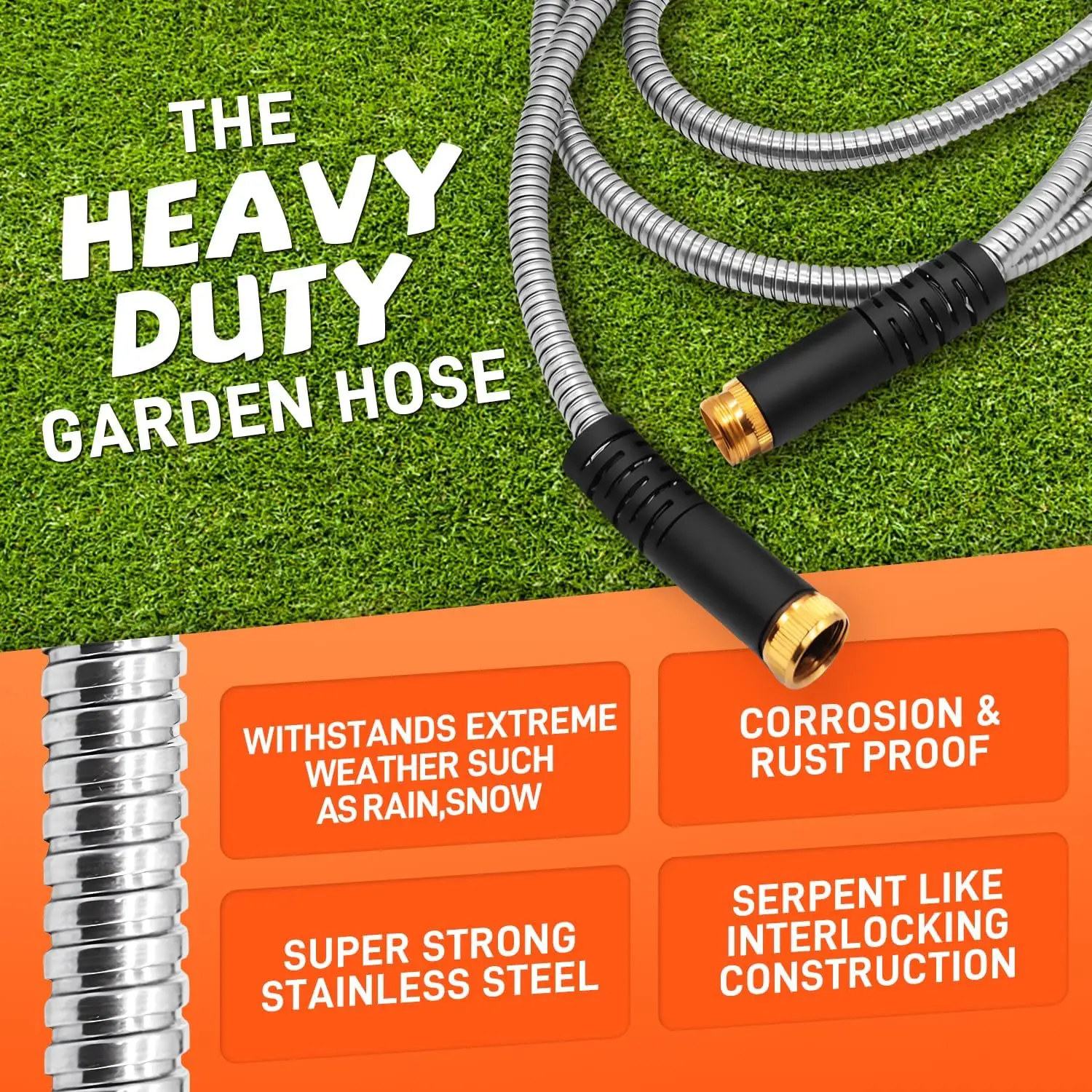 Garden Hose 100FT Stainless Steel Water Hose with 10 Functions Adjustable Spray Nozzle, No-Tangle & Kink Leak Dog Proof Hose