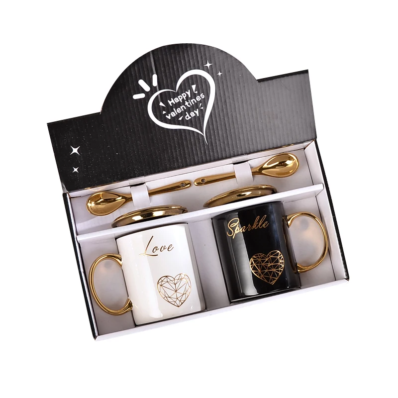 holesale factory European Ceramic Coffee Mugs Couples cup set Gold plated ceramic mug cup