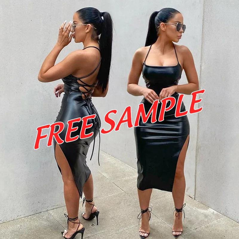 PU Black Party Summer Outfits Night Club Dresses Women Clothing 2022 Classy Lace Up Faux Leather Camisole Black Dress for Ladies
