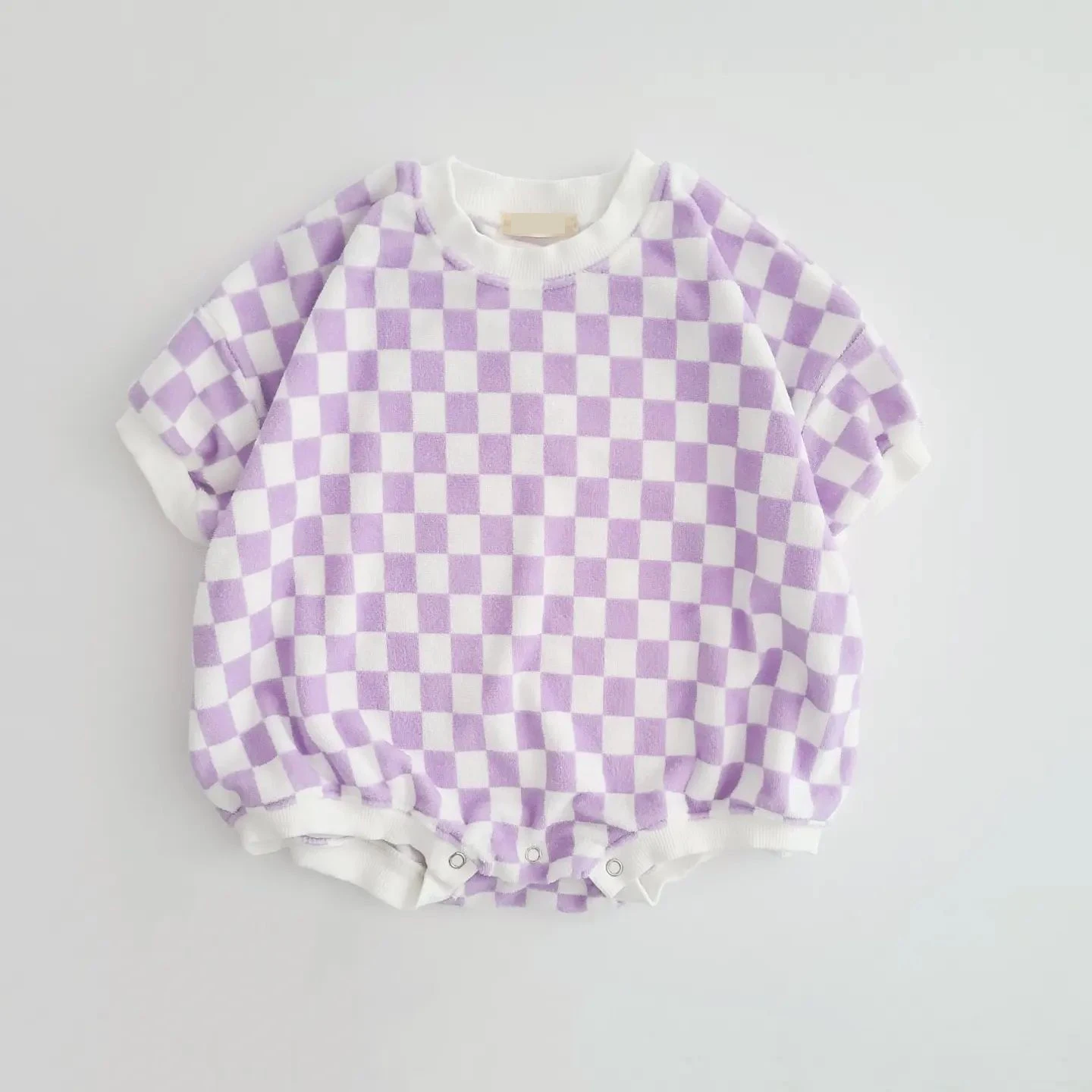 Neutral Baby Bubble Romper Sweatshirt Checkered Towelling Terry One Piece Lounge Cotton Chunky Kids Checkerboard Jumpsuit Chill