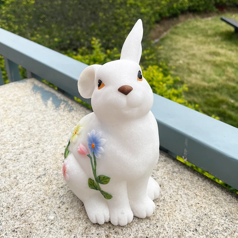 Wholesale Unique Easter Decor solar rabbit garden decor resin rabbit Sculpture Ornament for Patio Balcony and Yard Decor
