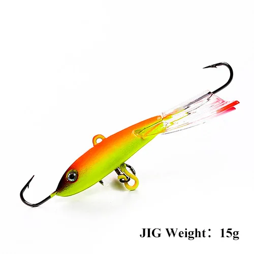 TAIGEK 15g 78mm Winter Ice Fishing Artificial Sinking Hard Lure 3D Eyes Jig Bait Hard Lure Jigging Lure For Salmon Trout