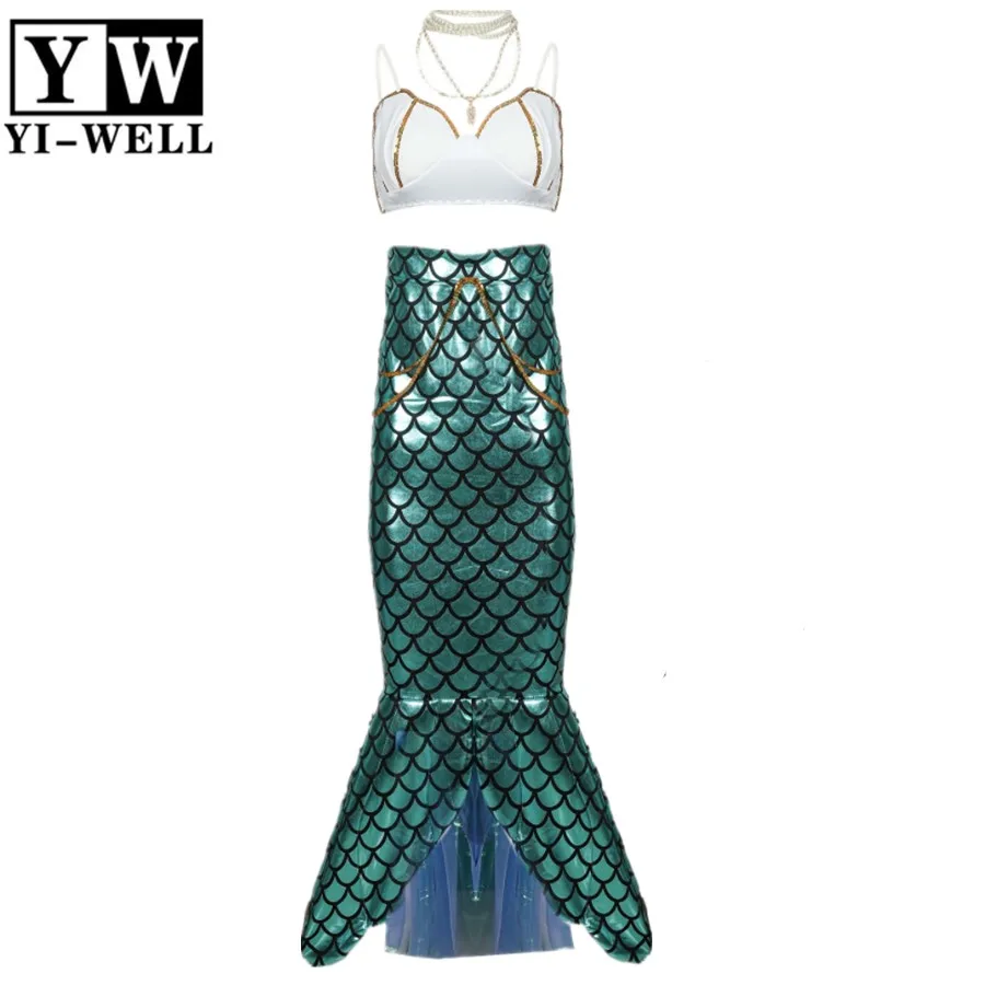 Женский бюстгальтер под морем + юбка головная одежда ожерелье костюмы Женская Милая Русалка
