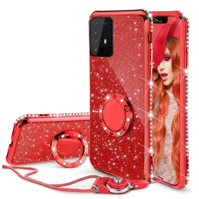 Bling Bling Glitter Diamond Case For Huawei P20 P30 P40 Mate 20 30 Pro Lite Phone Case With Ring Holder Mobile Phone Accessories