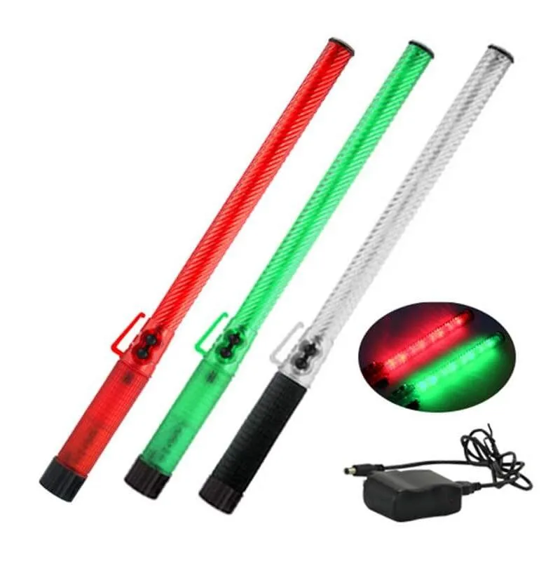 54cm White Battery Powered LED Traffic Baton with Siren