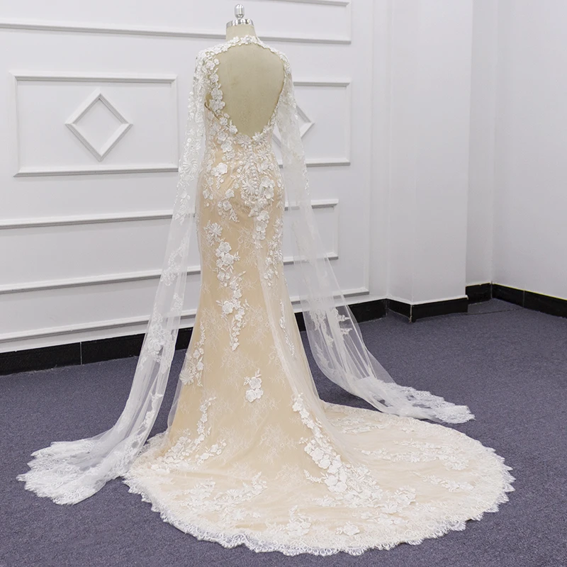 Eslieb SJ278 Scoop Arabic Mermaid Wedding Dresses Long Sleeves Applique Middle East Bridal Wedding Gowns Bride Dresses