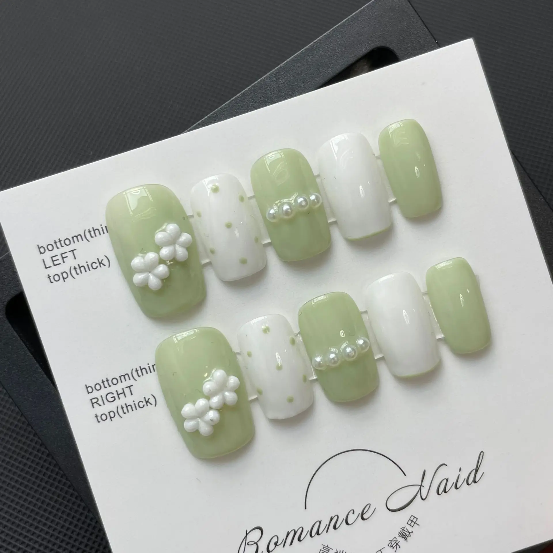 Design #5 10pcs Wholesale Hand Paint Gel Best-selling Beautiful green flower Handmade Press On Nails