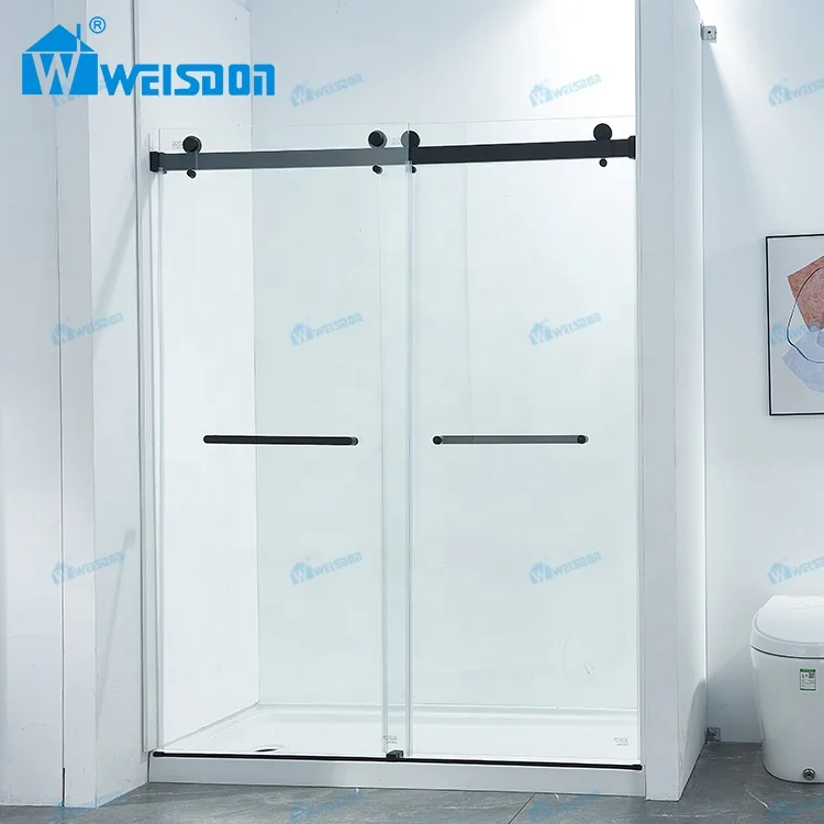 Factory Direct Bathroom Stainless Steel Tempered Glass Frameless Double Sliding Shower Door