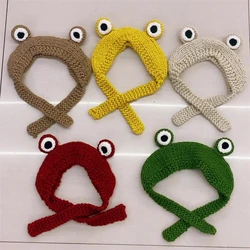 Women cute Girl cosplay Crochet Knitted Winter Headband Hat Beanie Cute Cartoon Frog Big Eyes Earflap Cap Photo Props