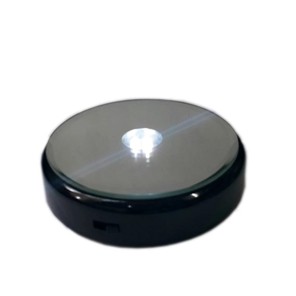 Shinny black plastic round mirror led battery light display stand base