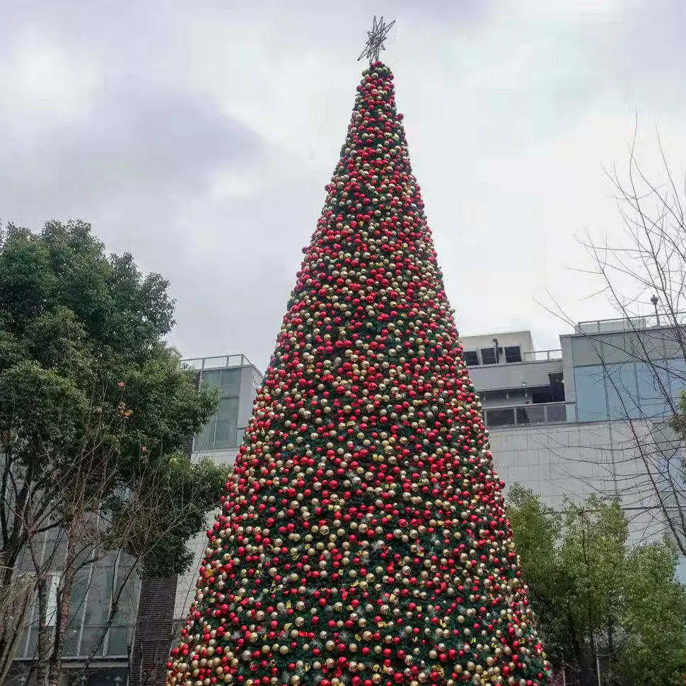 Large Outdoor PVC Artificial Christmas Tree Customized by Factory Iron Stand with LED Lighting for Holiday Decoration