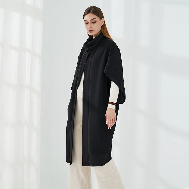 HEFT BOOOGE Vintage High Neck Sexy Winter Women Long Black Knit Poncho Dress