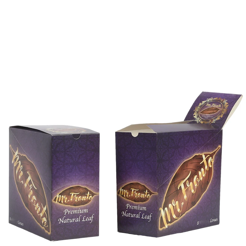 Wholesale Paper Box 8pcs Natural Leave Tobacco Packaging Zipper Bags with Grabba Leaves Packaging Counter Display Boxes