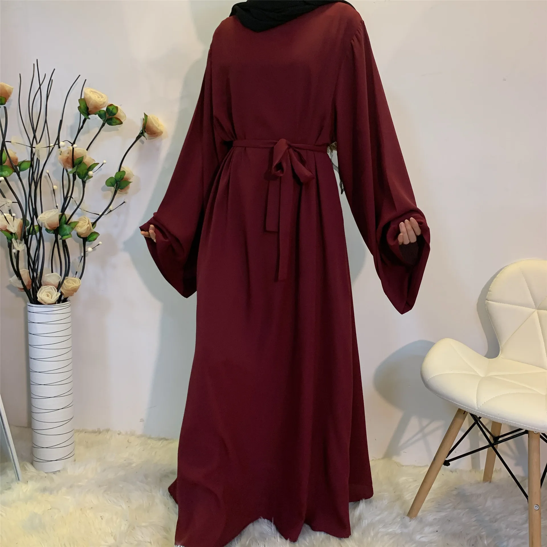 Top Selling Amazing Quality Nida Abaya with Wide Flare Sleeves UK Closed pleated Abaya Modesty Dress with matching Belt