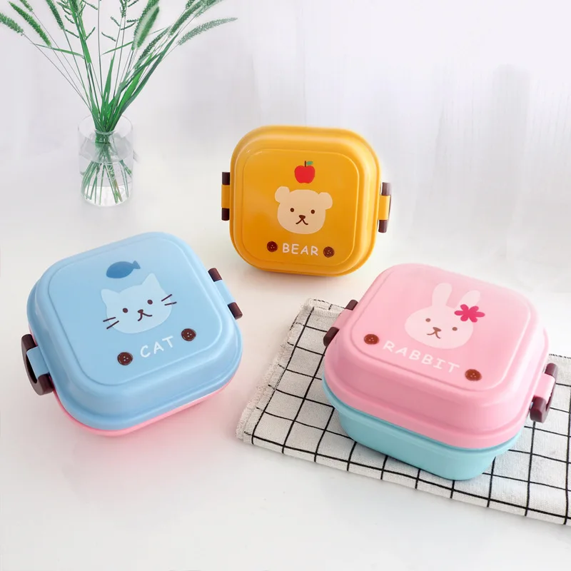 Cartoon enfant leakproof 2 compartment food container microwave plastic kids children school bento lunch box