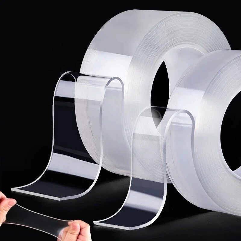 Multifunctional Double-Sided Nano Tape Transparent & Reusable with Strong PU Adhesive Washable Sticky Paper & Film