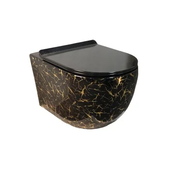SDAYI Luxury Elegant Hanging Toilet Ceramic Royal Bathroom Golden Plated Lavatory Porcelain Fish Scale WC Wall Hung Toilet