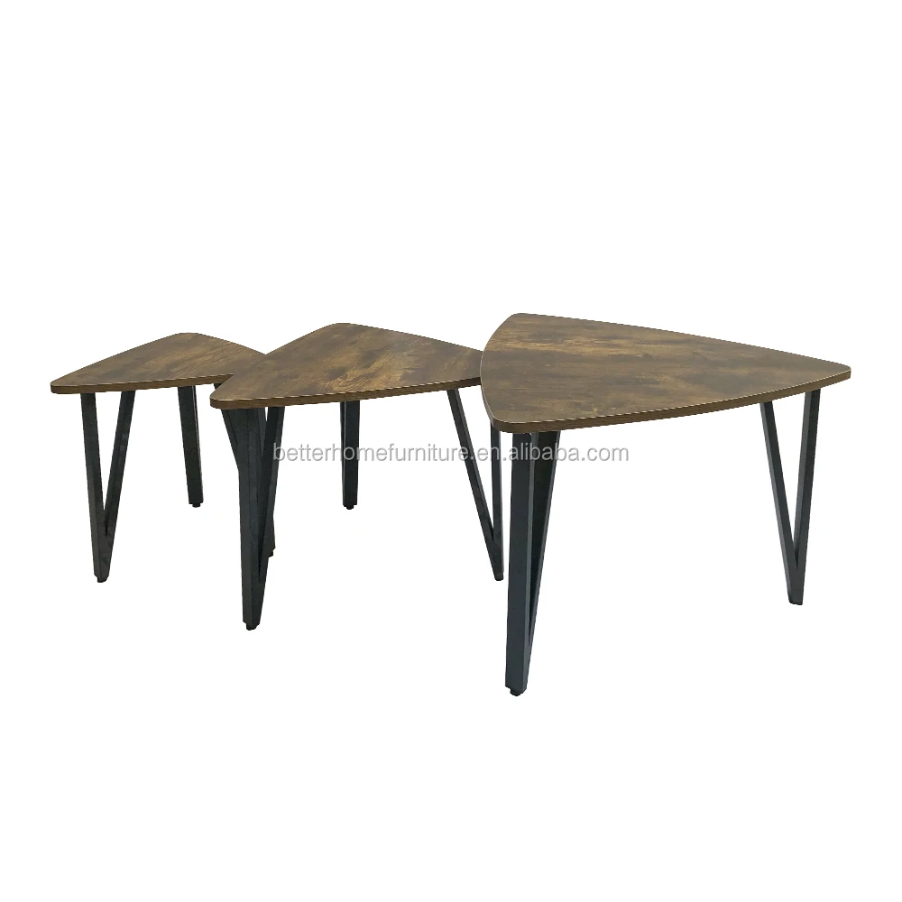 
ZJH Wood one set of 3 simple modern coffee table with triangle shape tea table 