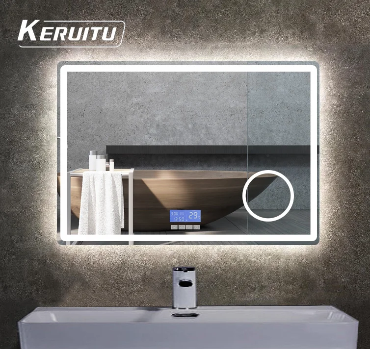 Factory Hot Sale Rectangular Dimmable Mirror Bathroom Customized With Led Backlit Defogger  Touch Screen Smart Light Mirror
