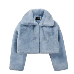 Korean Clothes  Women Winter Coats Cropped Top Faux Rabbit Fur Short Jacket Plus Size Fur Coat For Women