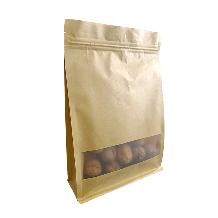 Plastic White Brown Paper Window Zipper Bag Coffee Nuts Tea Snack Storage Bags with Clear Window