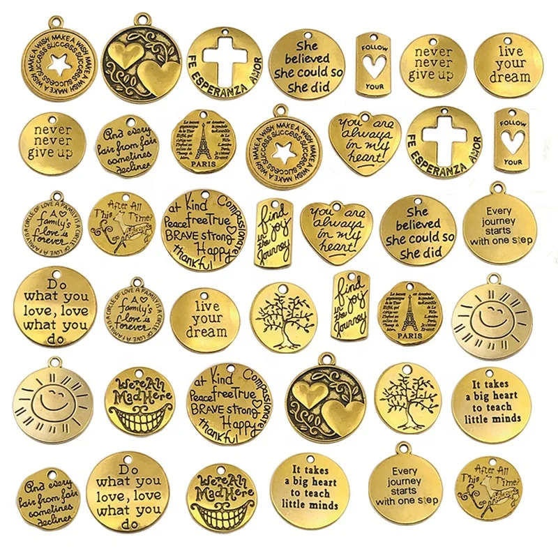 Vintage Silver and Gold Women Accessories 20pcs Inspiration Words Cross Metal Pendants & Charms for Crafting Diy Jewelry Making