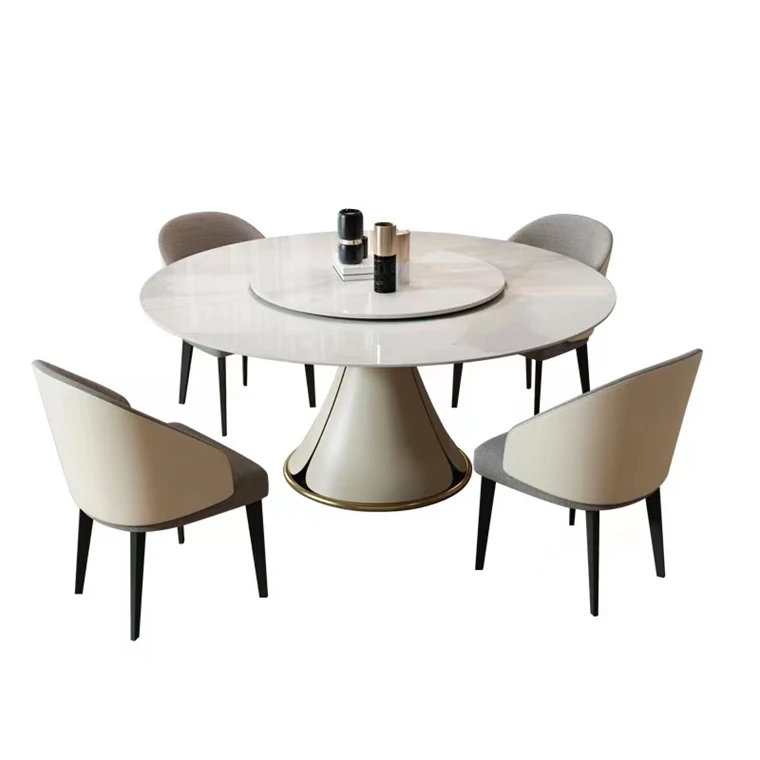 American light luxury marble round table turntable family dining table modern European table chair combination set