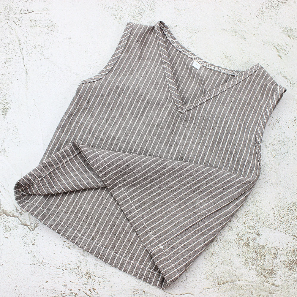 
New collection customized design linen striped boy shirt children clothing V-neck baby sleeveless tops 