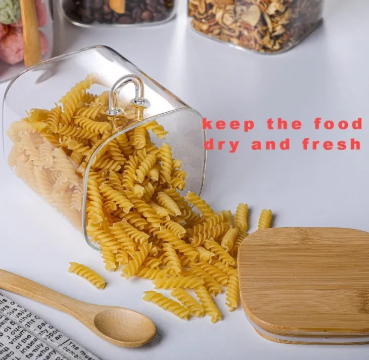 Лидер продаж стеклянная банка IKOO с широким горловым горлом боросиликатная кухонная для хранения набор стеклянных банок из боросиликатного материала кухни