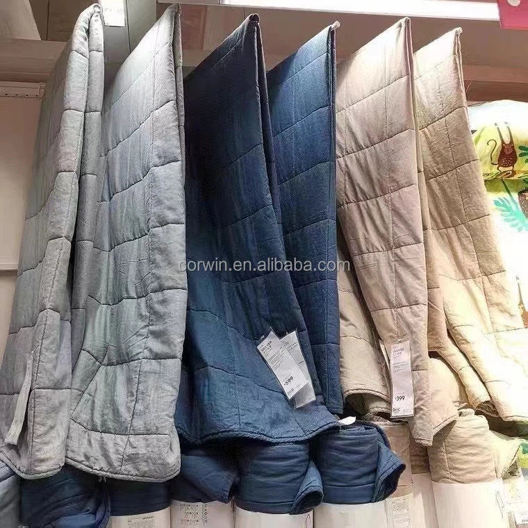 Stone-washed 100% Linen quilt Twin size high quality luxury Bedding Cover Plain dyed bedspread Basic bedding  hotel Blue Beige