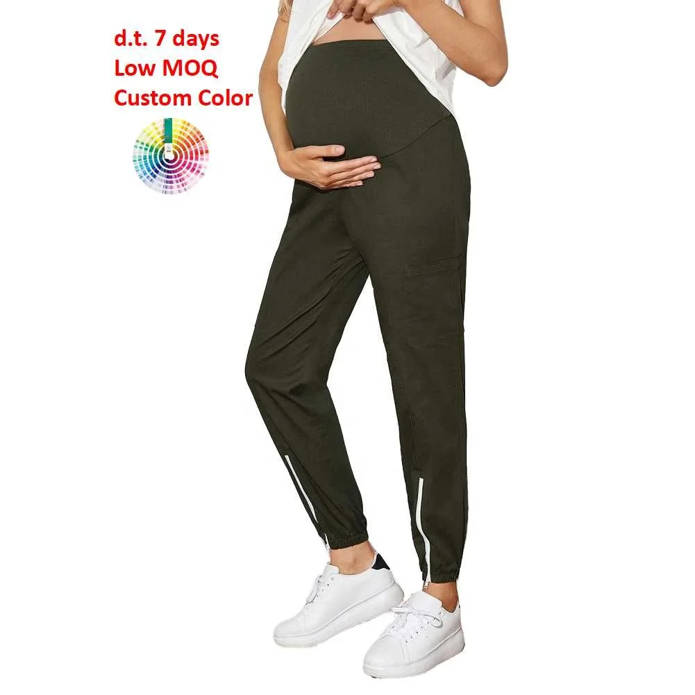 
M030 Spring Pocket Side Zip Hem Cotton Activewear Clothing Maternity Jogging Pants 