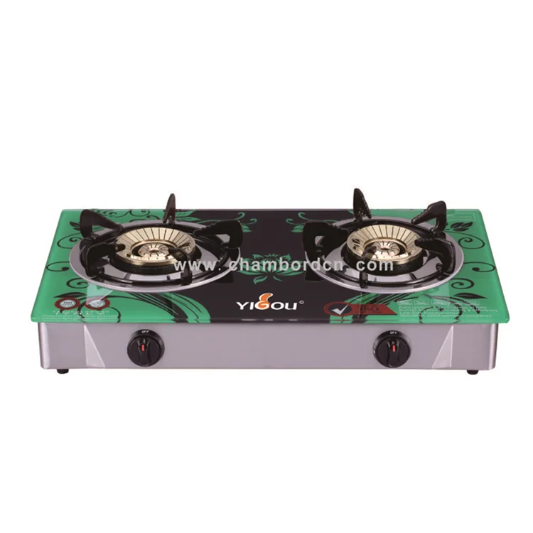 Бытовая настольная газовая плита из закаленного стекла с латунной горелкой